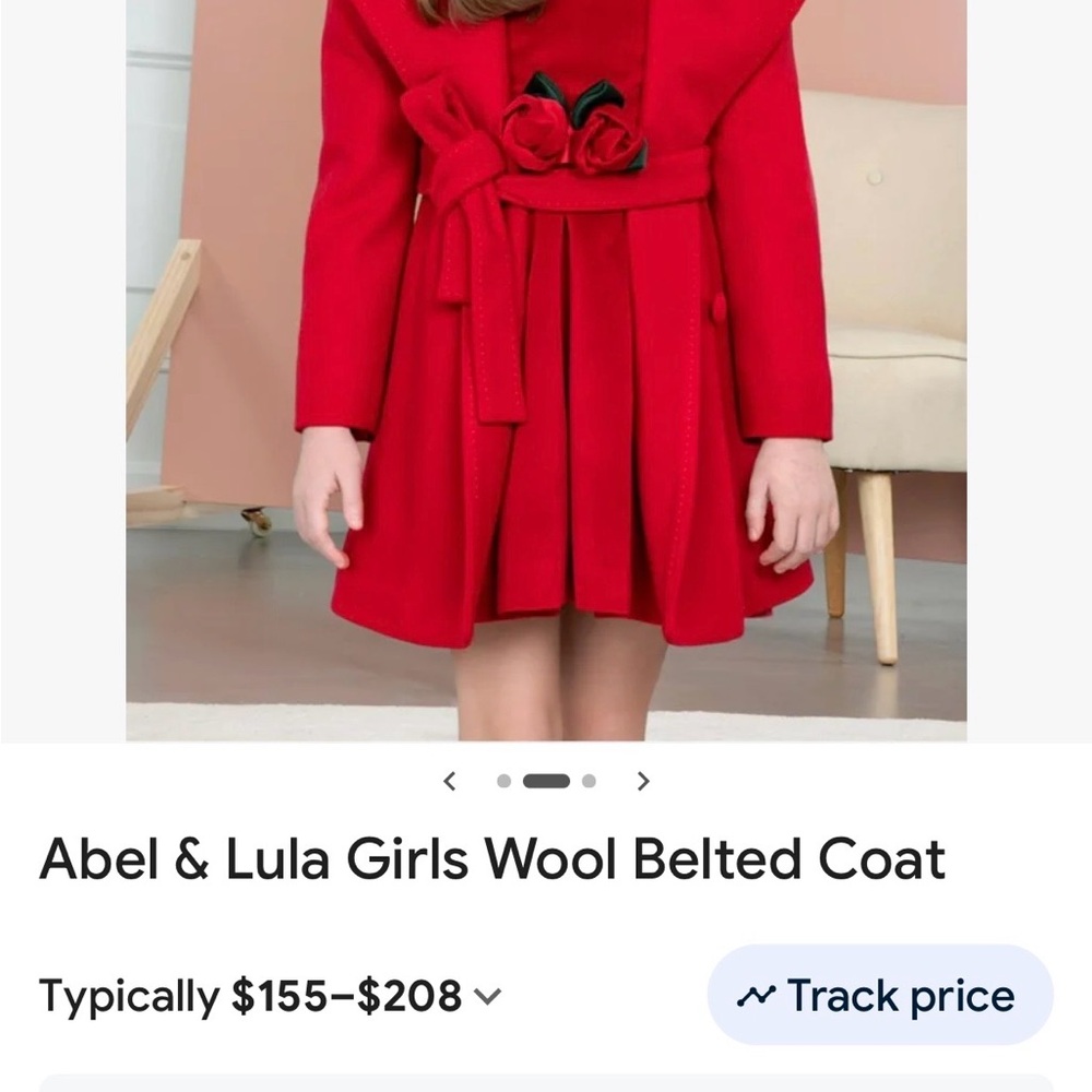 Stylish Girls Red Wool Coat with Belt